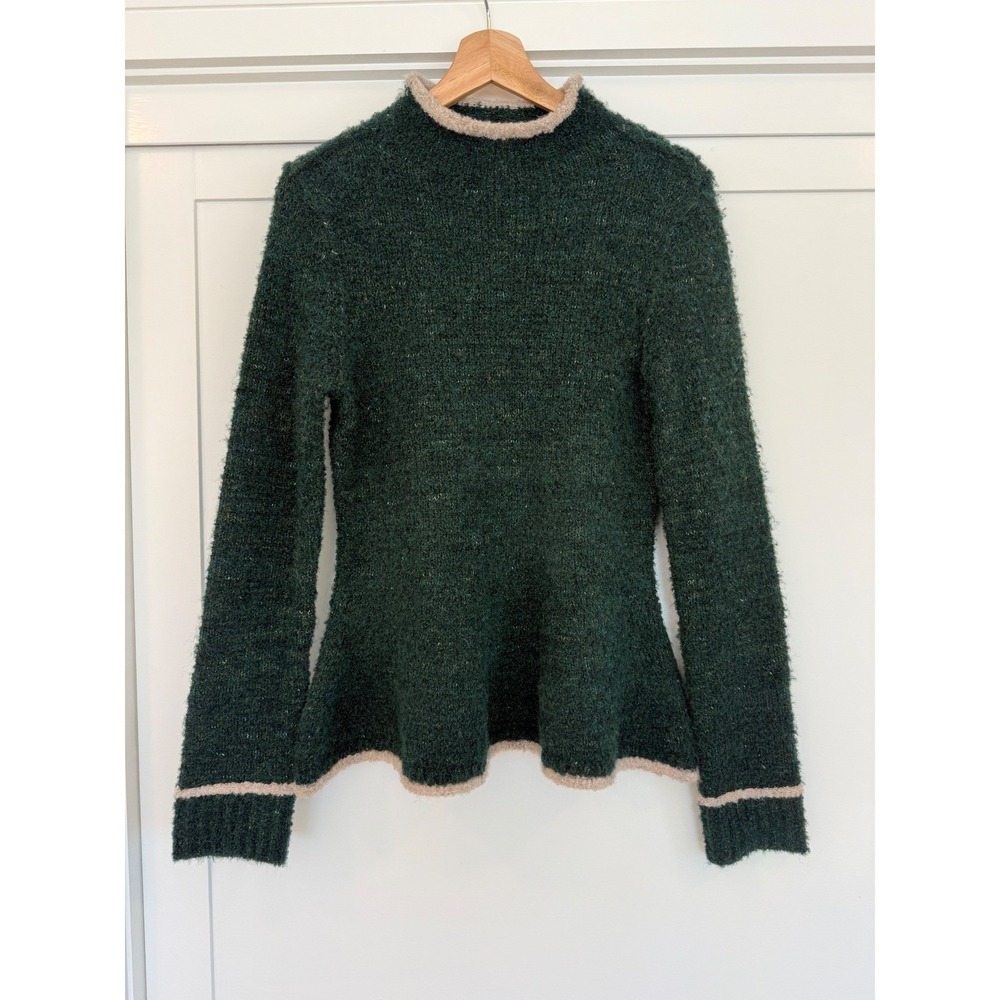 Pilcro Anthropologie Dark Green Textured Roll Neck Peplum Sweater NWT-  XS